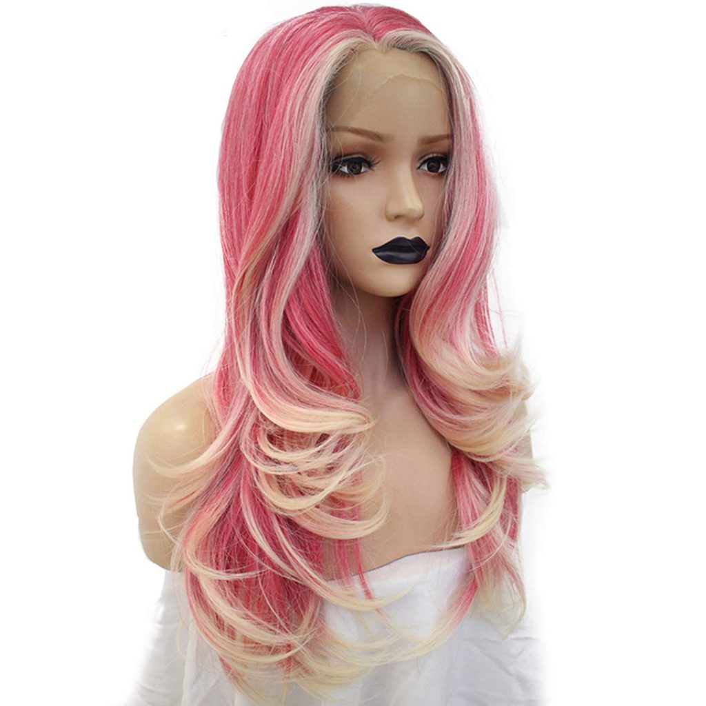 Colorfulyou Pink Blonde Ombre Lace Front Wigs With Free Part Synthetic