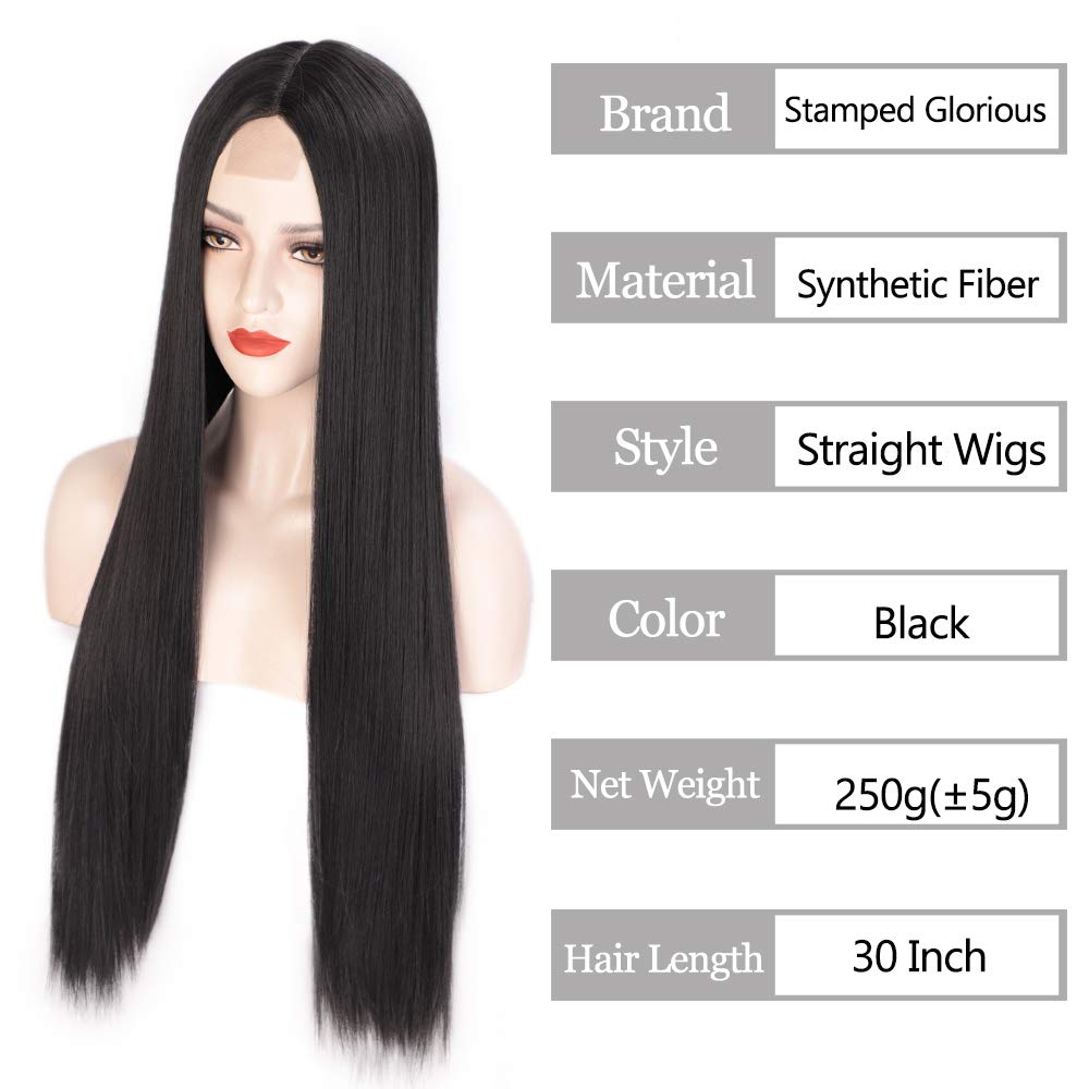 Stamped Glorious Black Wig Long Straight Middle Part Wigs for Women ...