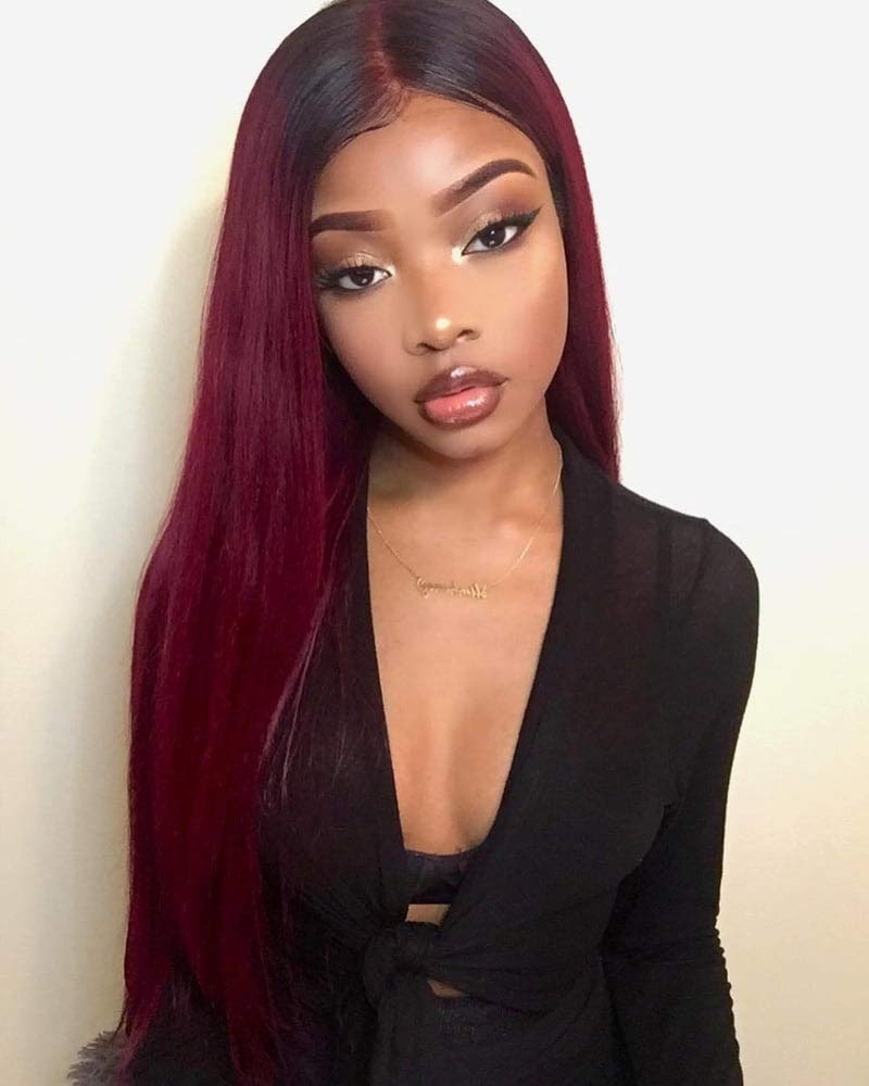 Stamped Glorious Ombre Burgundy Wine Red Wig Long Straight Middle Part ...