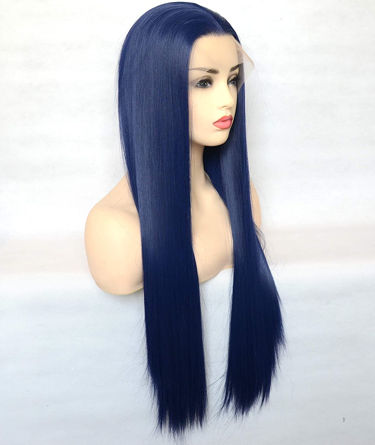 Bluple Fashion Blue Synthetic T Lace Front Wigs Silky Straight Drak 