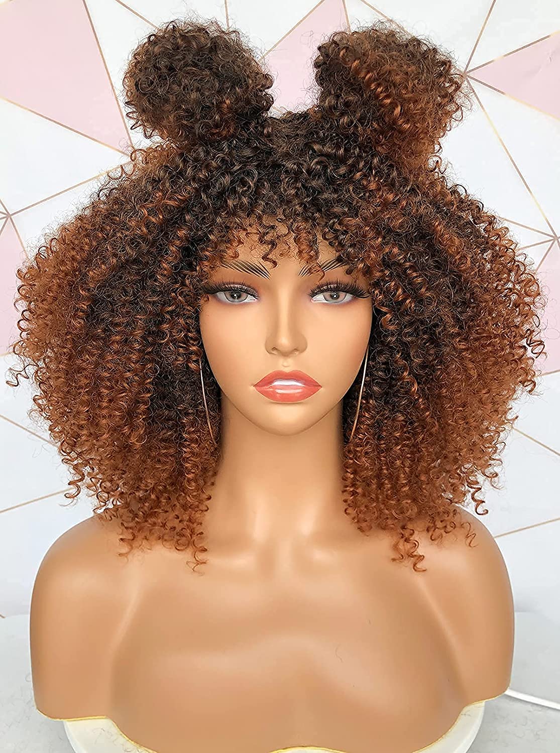 Curlcoo Short Curly Afro Wigs With Bangs For Black Women Kinky Curly Hair Wig Afro Synthetic